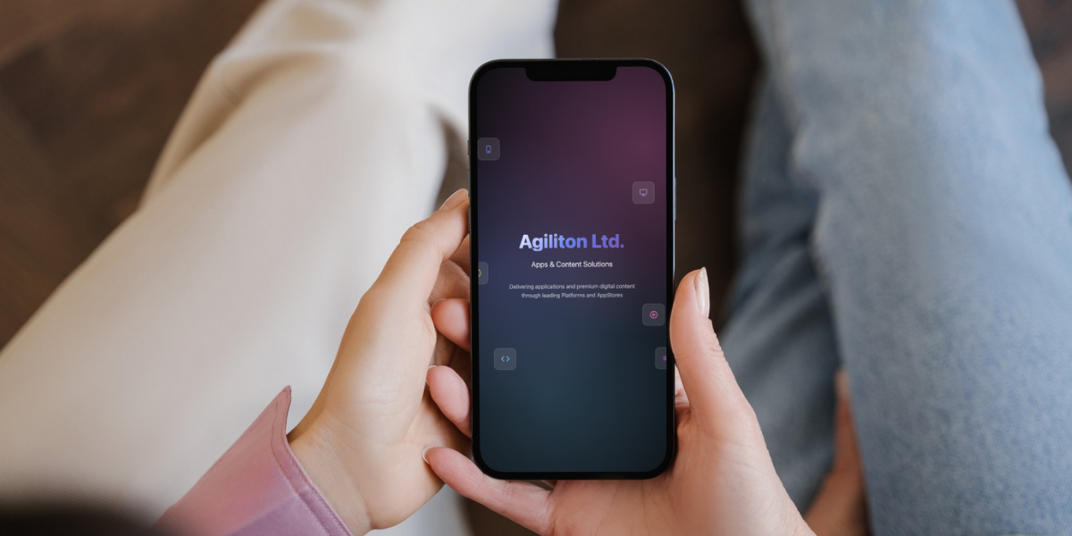 iPhone mockup showing Agiliton app interface